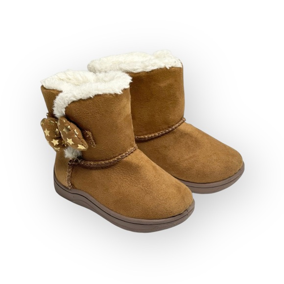 Garanimals ★ Faux Shearling Lined Baby Booties Boots ★ Star Printed Bow ★ Tan 4 - Picture 12 of 16